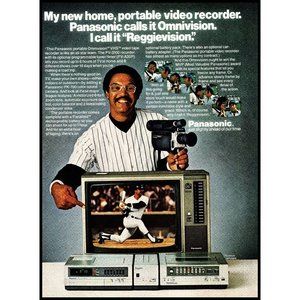 1981 Panasonic Omnivision Portable VCR Vintage Print Ad Reggie Jackson Photo Art